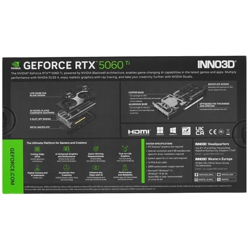 Видеокарта INNO3D (N506T2-16D7-191073N) GeForce RTX 5060 Ti 16Gb TWIN X2