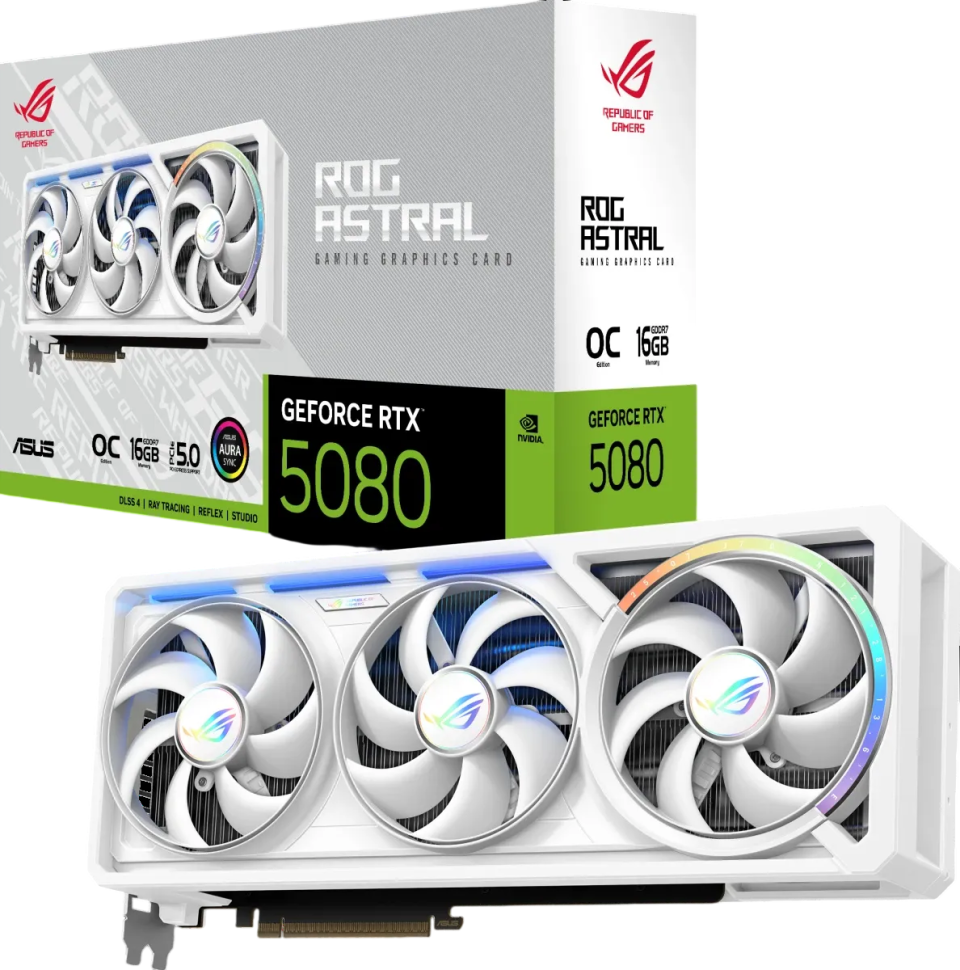 Видеокарта ASUS (ROG-ASTRAL-RTX5080-O16G-WHITE) GeForce RTX 5080 16GB ROG ASTRAL White OC (90YV0LV4-M0NA00)