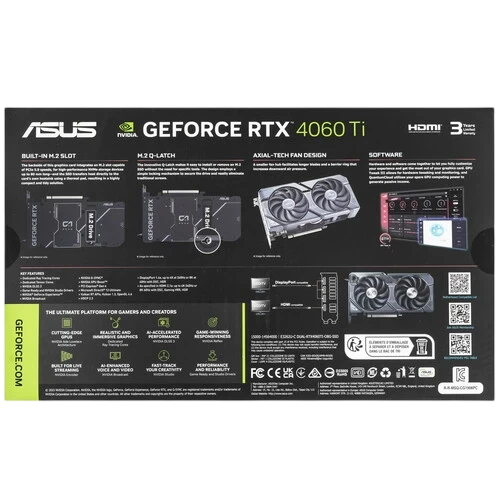 Видеокарта ASUS (DUAL-RTX4060TI-O8G-SSD) GeForce RTX 4060 TI 8GB DUAL OC 90YV0JS0-M0NA00