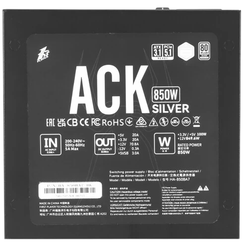 Блок питания 1STPLAYER 850W ACK SILVER Black (HA-850BA7-BK) 16 Pin (PCIe 5.0 Connector Cable Details)