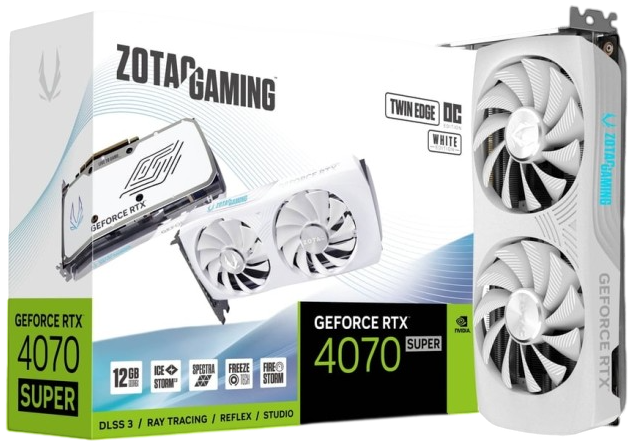Видеокарта ZOTAC (ZT-D40720Q-10M) GeForce RTX 4070 SUPER 12GB ТWIN EDGE ОС WHITE ED