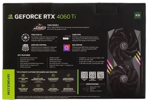 Видеокарта MSI (RTX 4060 Ti GAMING X 8G) GeForce RTX 4060 Ti 8GB GAMING X