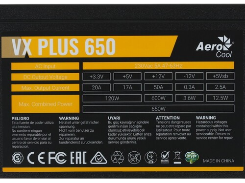 Блок питания Aerocool 650W VX-650 PLUS