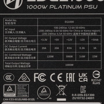 Блок питания Lian Li 1000W EG1000 Black (G9P.EG1000.BE00.RU) 16 Pin (PCIe 5.1 Connector Cable Details)
