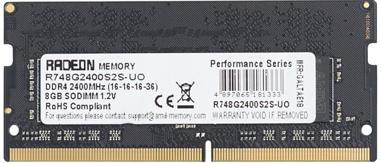Оперативная память 8 Gb 2400 MHz AMD R7 PERFOMANCE SERIES Black (R748G2400S2S-UO)