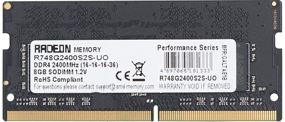 Оперативная память 8 Gb 2400 MHz AMD R7 PERFOMANCE SERIES Black (R748G2400S2S-UO)